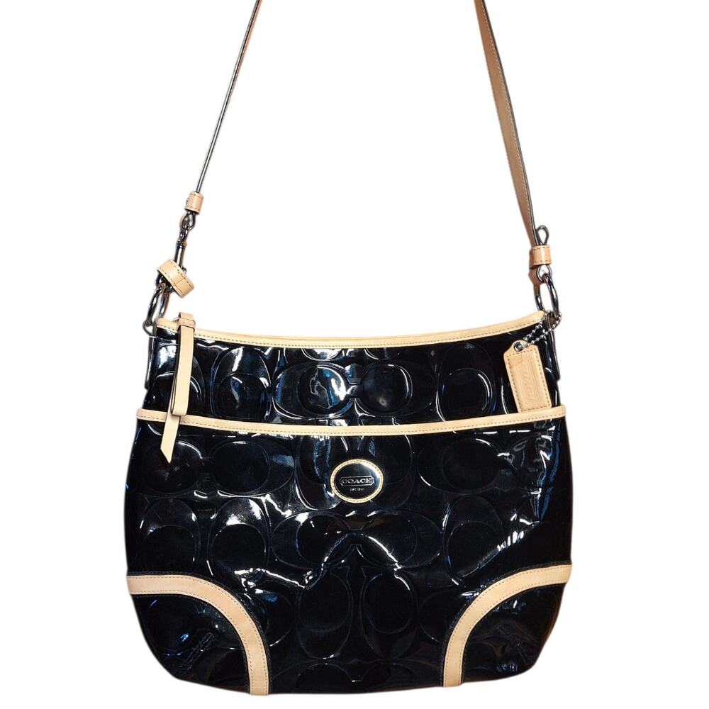Coach Peyton embossed patent leather hobo crossbody bag signature monogram Y2K